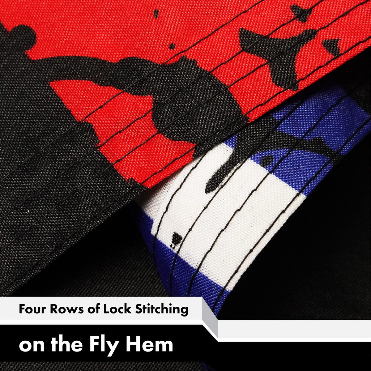 G128 flag displayed indoors and outdoors with bold colors