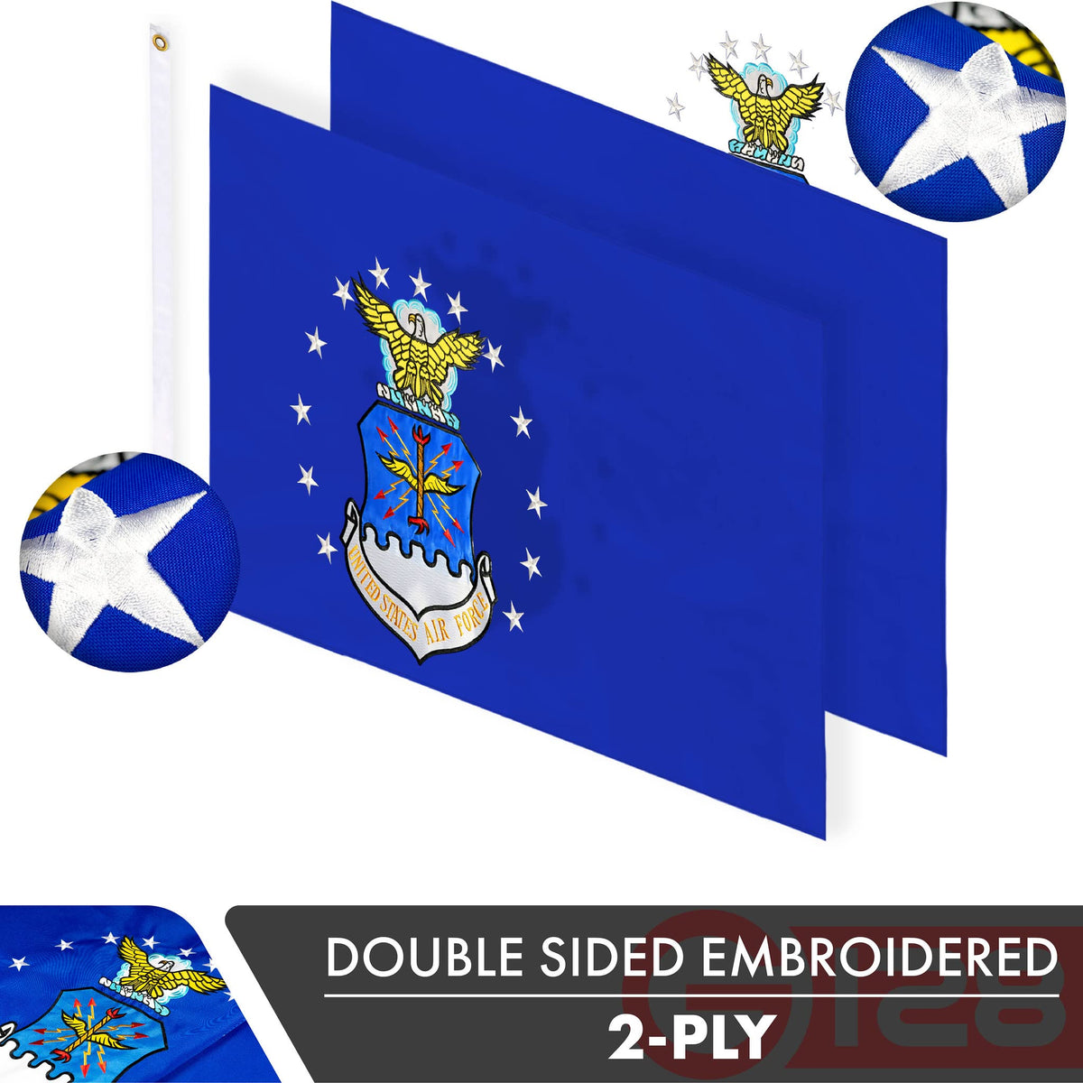 G128 US Air Force Flag embroidery detail reveals precise stitching.