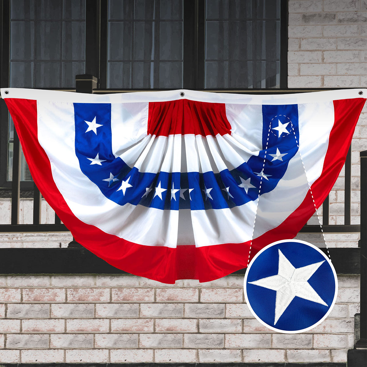 G128 USA Pleated Fan Flag 3x6 ft for outdoor display with durable fabric