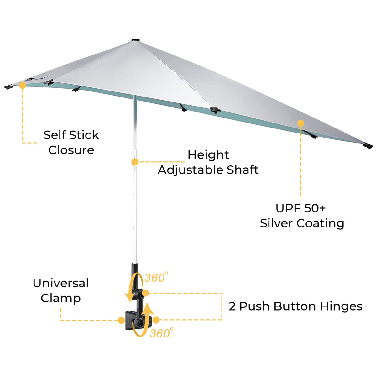 G4Free UPF 50+ canopy with heat-reflective silver coating keeps you cooler