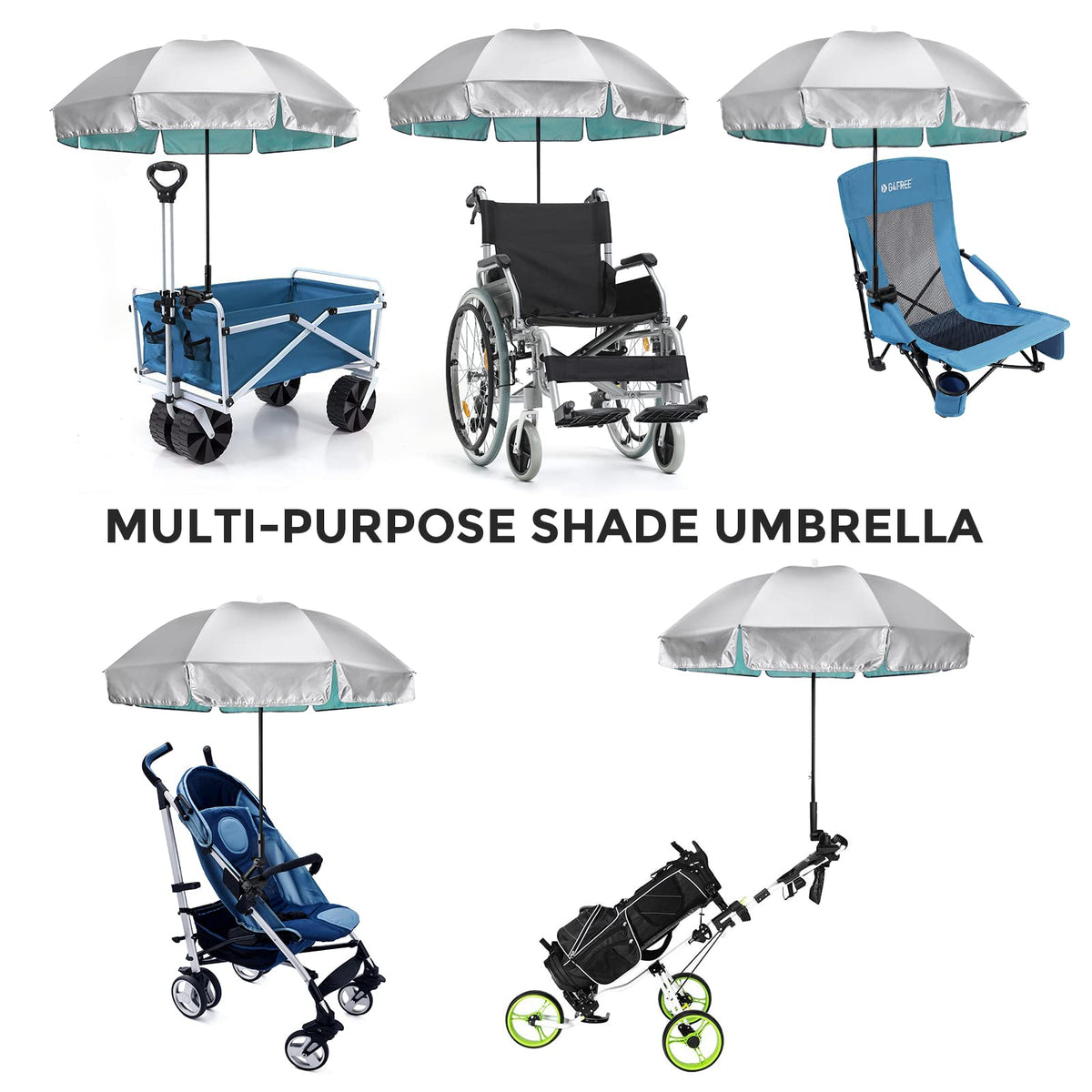 Removable clamp on G4Free umbrella used as standalone shade