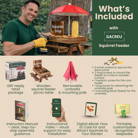 GACREU Squirrel Feeder removable umbrella protects snacks outside.