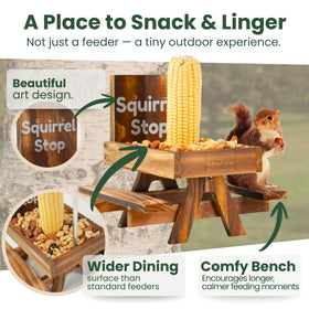 GACREU Squirrel Feeder weather-resistant wood withstands outdoor conditions.