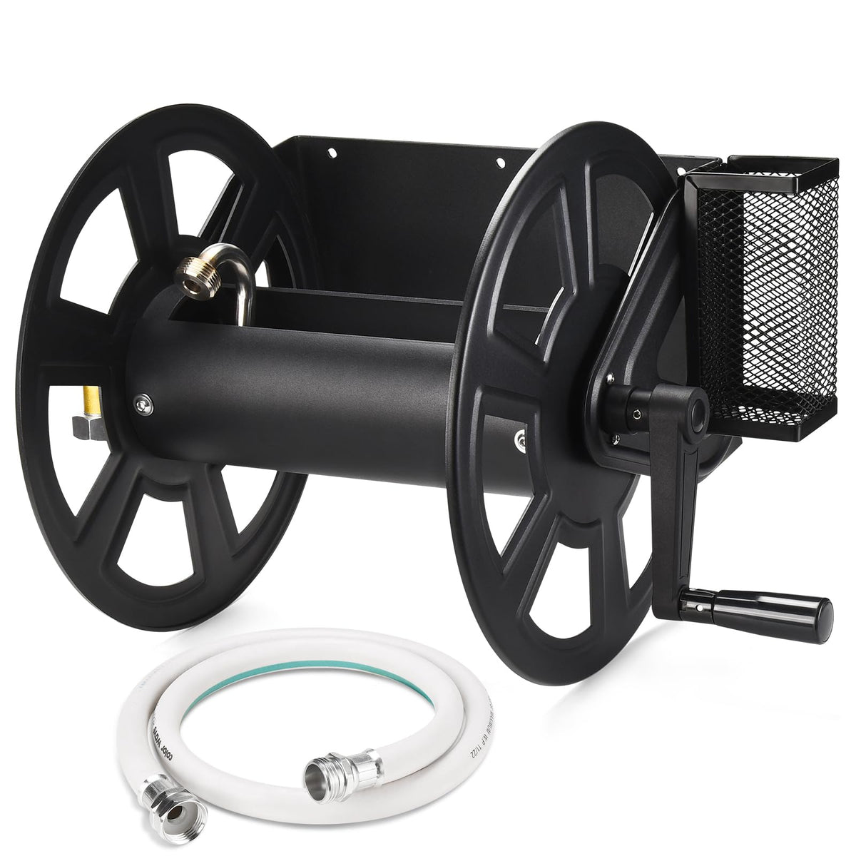 GADFISH garden wall-mounted hose reel holds up to 125 ft for tidy watering.