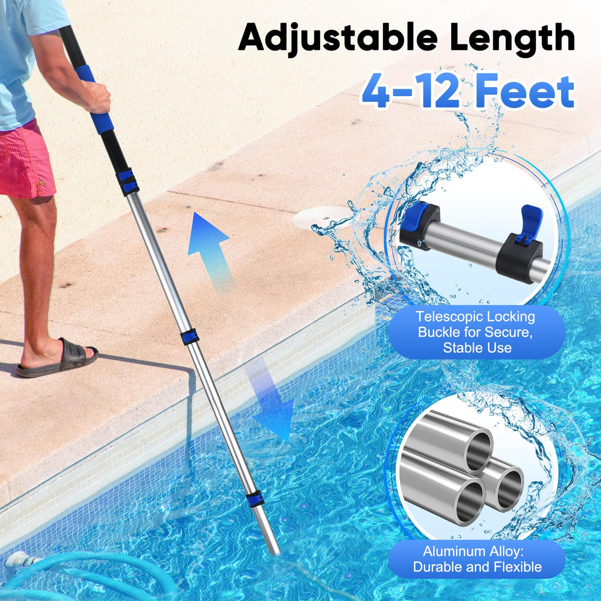 GADFISH aluminum pool pole emphasizes lightweight durability for frequent cleaning.