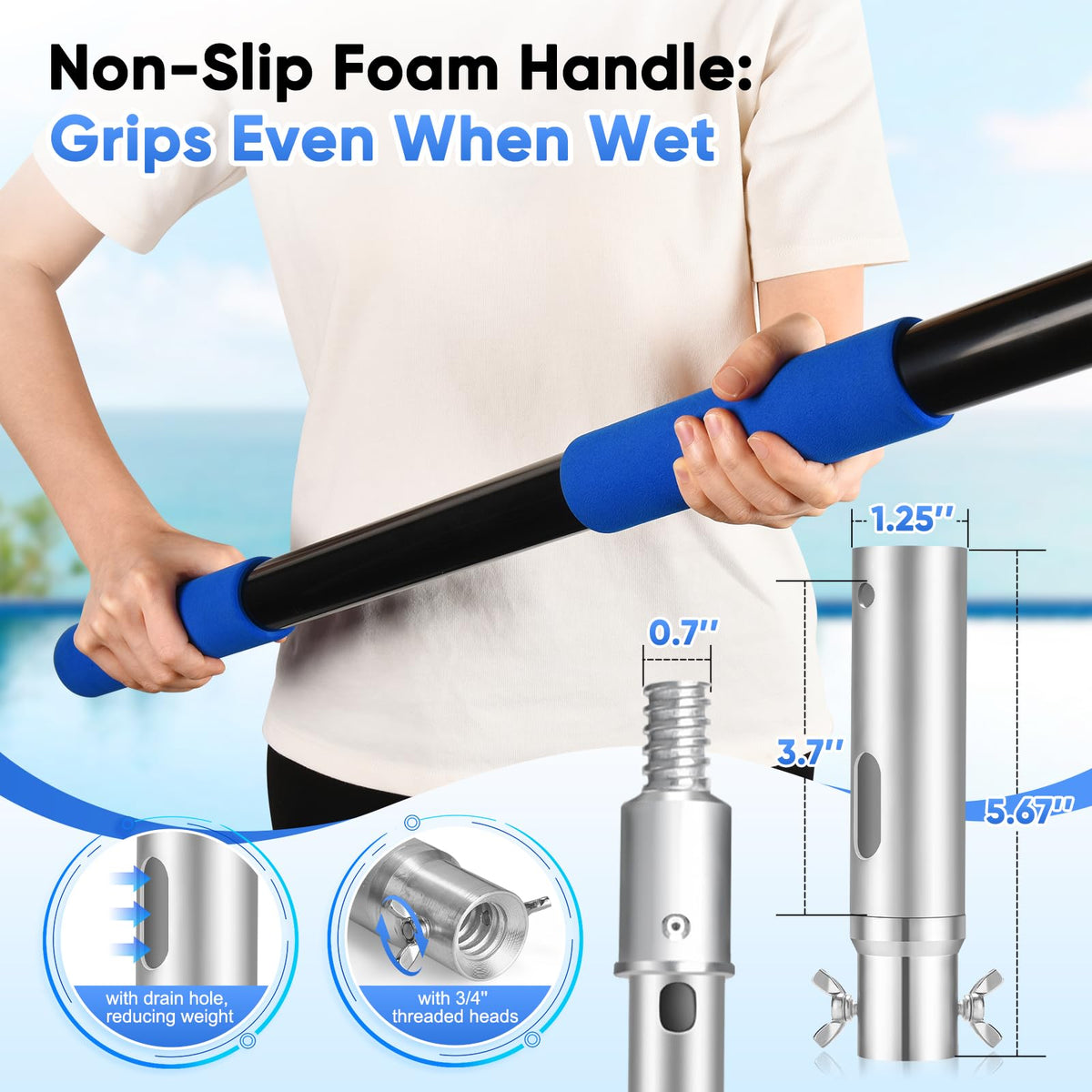 GADFISH non-slip foam grip ensures secure handling during long cleaning sessions.