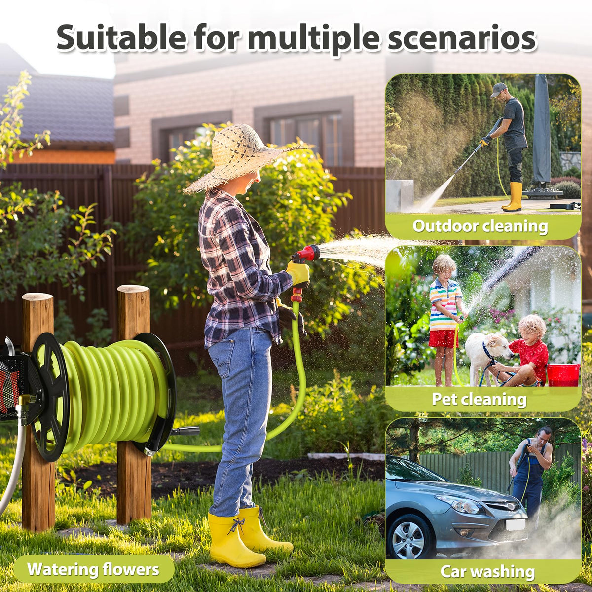 GADFISH weather-resistant metal hose reel endures outdoor conditions.
