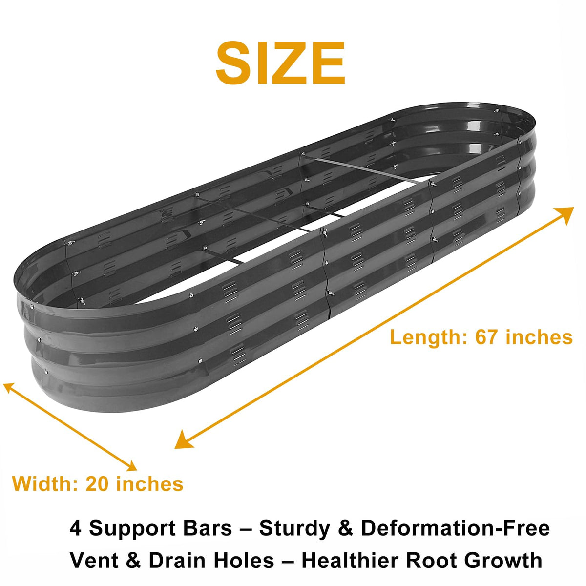 GADI 67-inch raised garden bed open base prevents water buildup and rot.