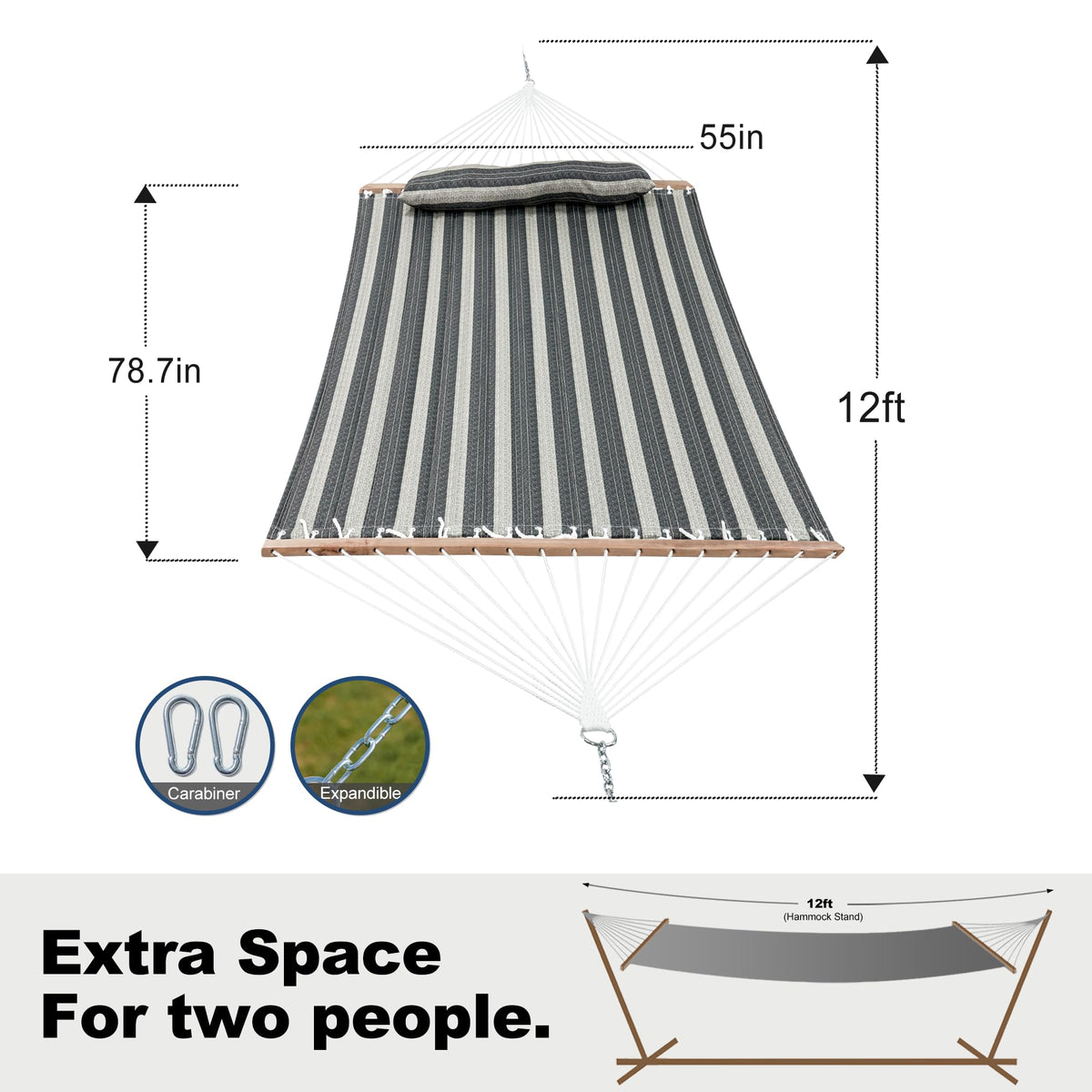 Gafete hammock bed measures 78.7 by 55 inches for ample space