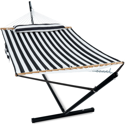 Gafete hammock stand outdoors showcasing sturdy steel frame for easy lounging.