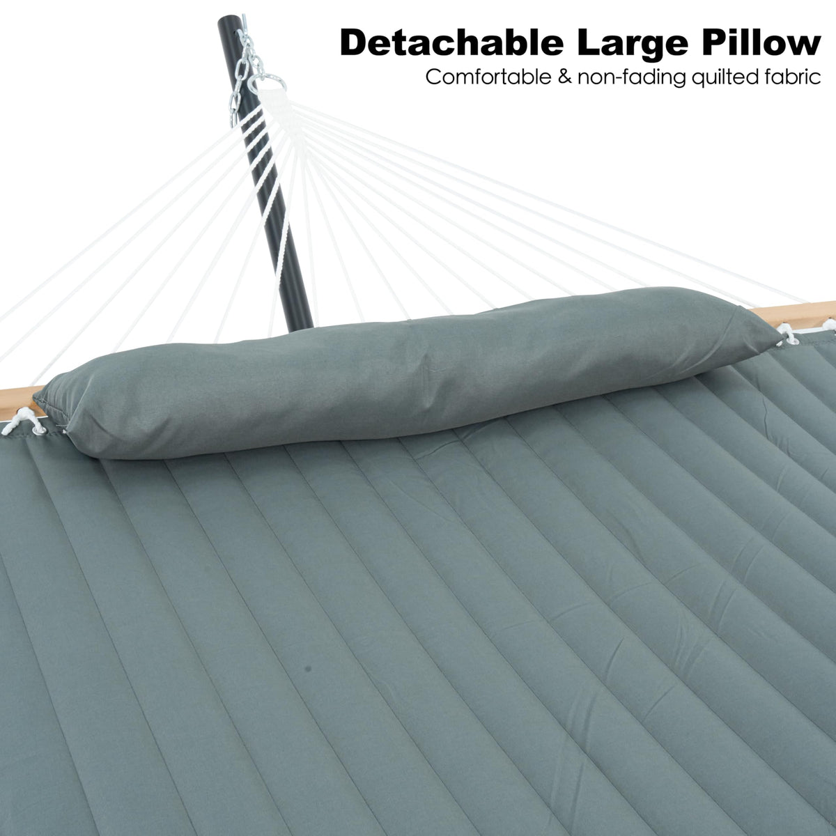 GAFETE removable pillow enhances outdoor comfort on the hammock.