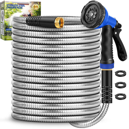 GAGALUGEC garden hose 100ft stainless steel shell for puncture-resistant watering tasks.