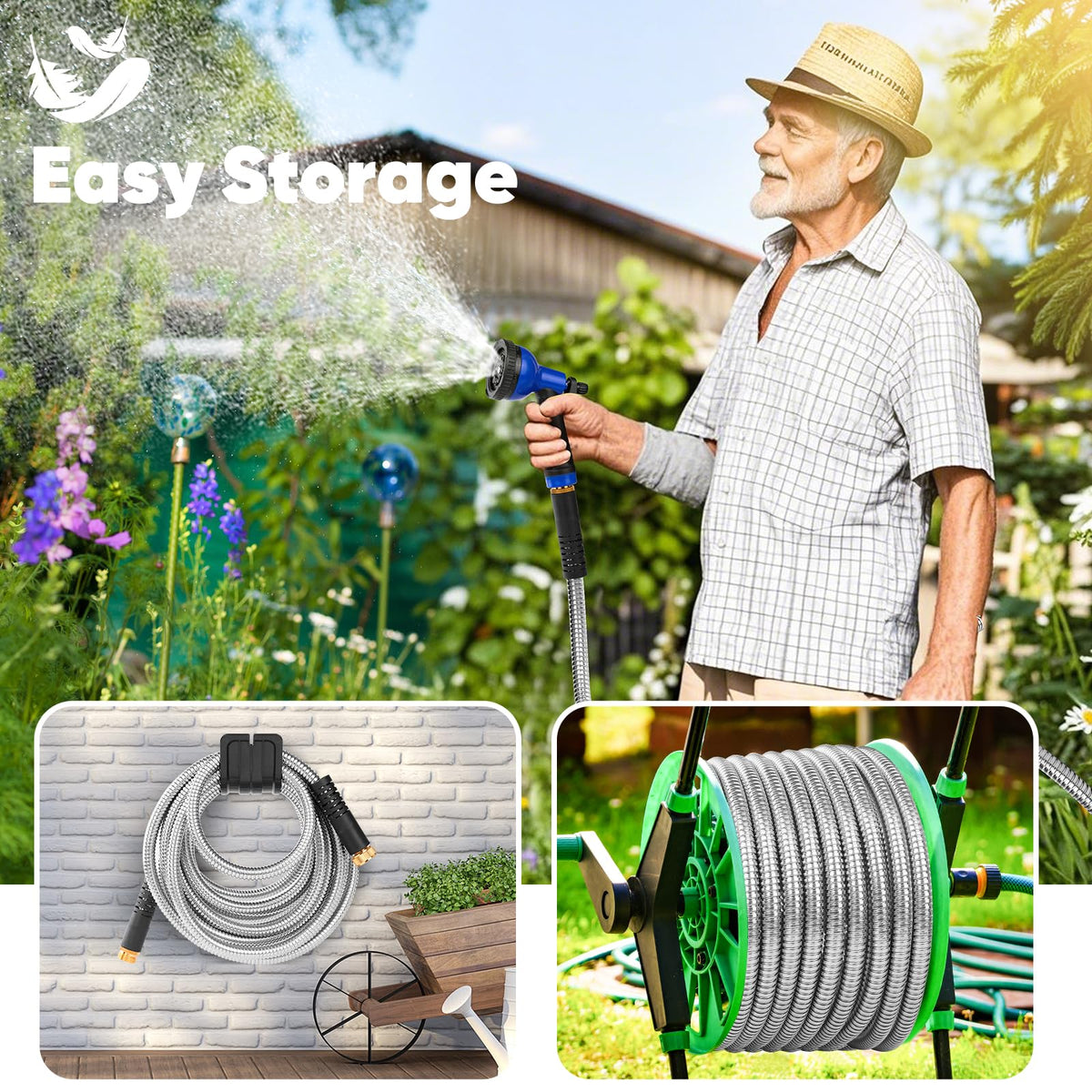 GAGALUGEC garden hose metal shell resists punctures and abrasions.