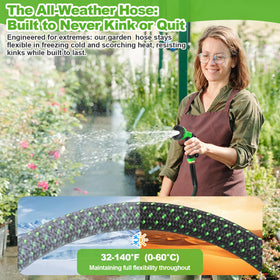 GAGALUGEC garden hose stores easily on reels or hooks.