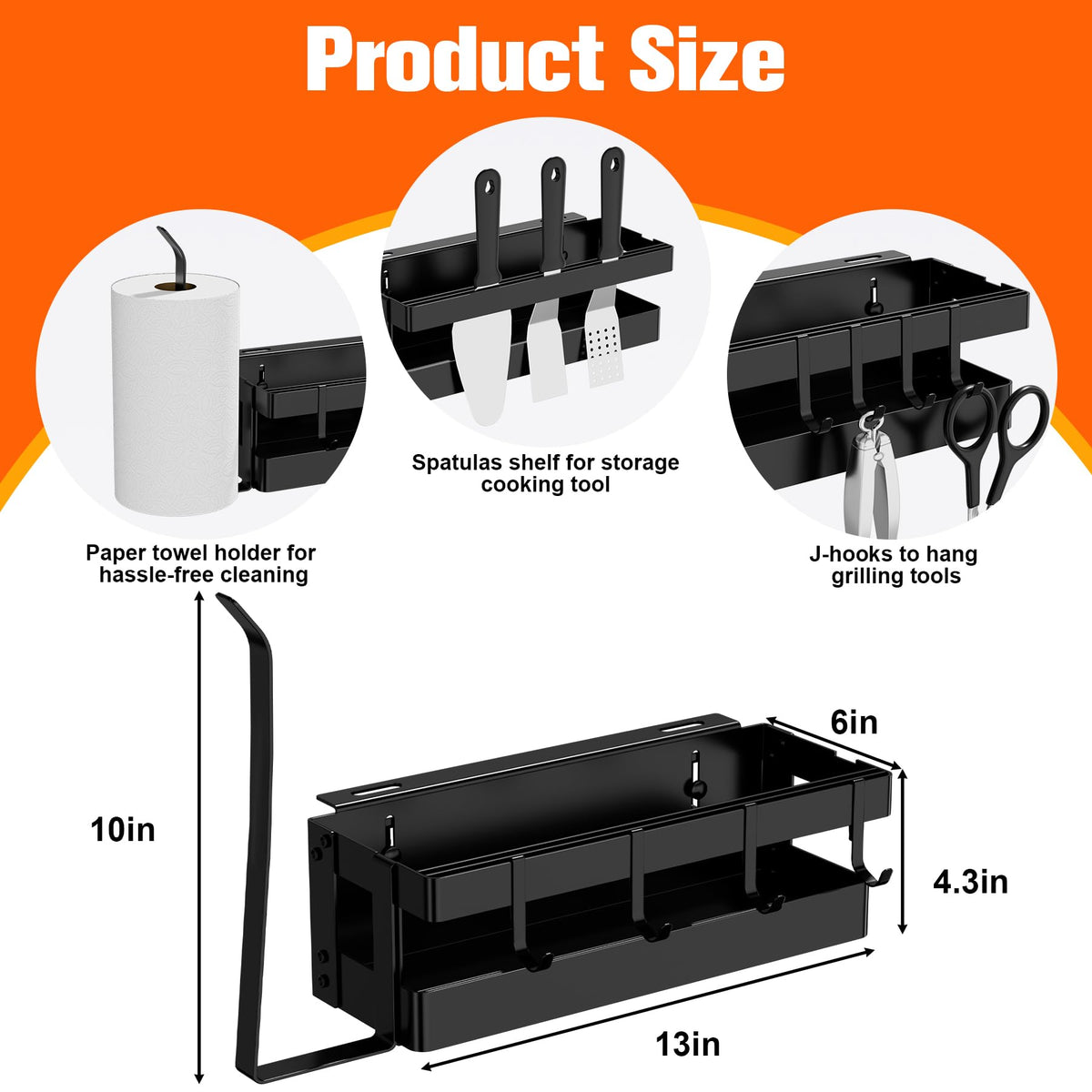 GAGUIUP griddle caddy shows four J-hooks organizing spatulas and tools