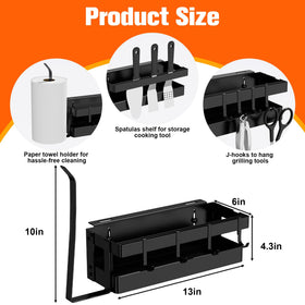 GAGUIUP griddle caddy shows four J-hooks organizing spatulas and tools