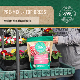 Gaia Green Power Bloom improves soil health for long-lasting blooms.