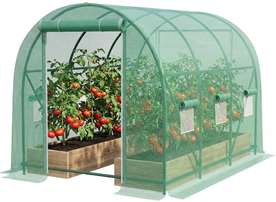 Gaildon 12x7x7 ft greenhouse front view with sturdy galvanized frame for outdoor use