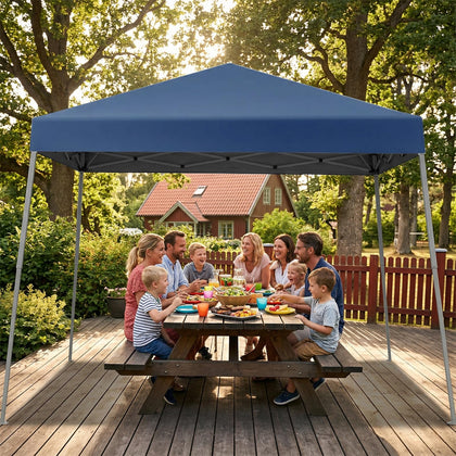 Gaildon 10x10 blue canopy top view for portable shade at outdoor events