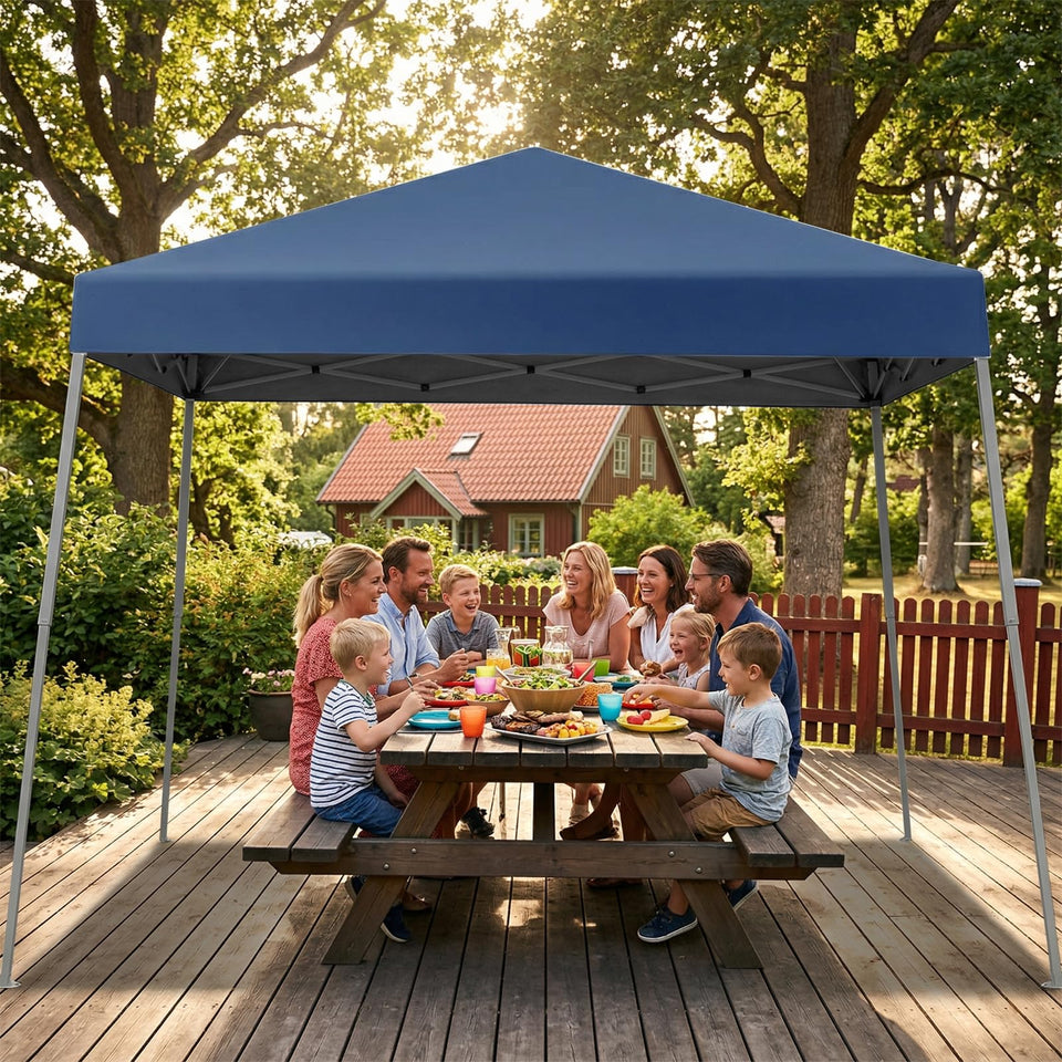 Gaildon 10x10 blue canopy top view for portable shade at outdoor events