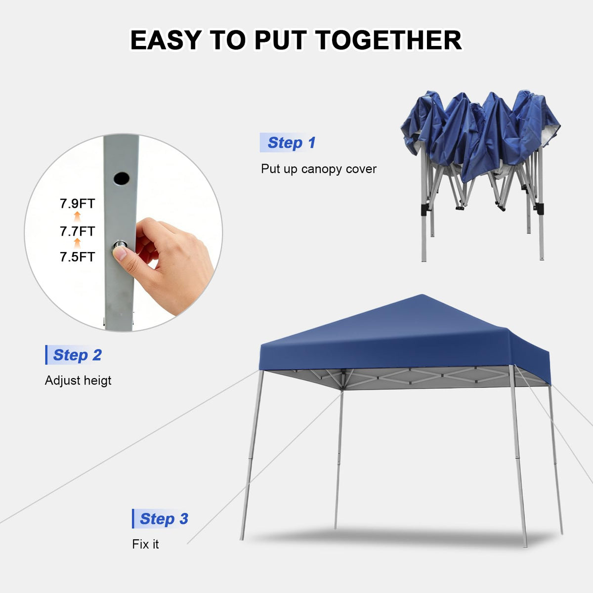 Gaildon blue canopy with carrying bag ready for travel and setup