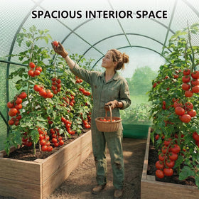 Gaildon walk-in greenhouse entrance with roll-up door for versatile entry