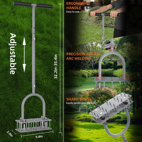 GAINO adjustable T-handle shows 32-35 inch height for ergonomic, comfortable aeration.