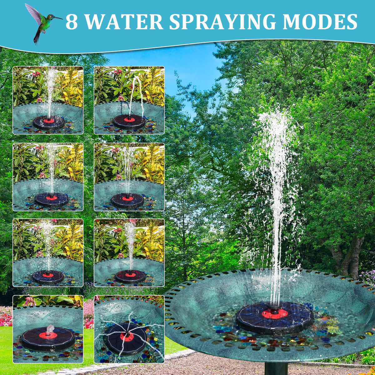 GAIZERL eight spray patterns offer flexible garden pond visuals.
