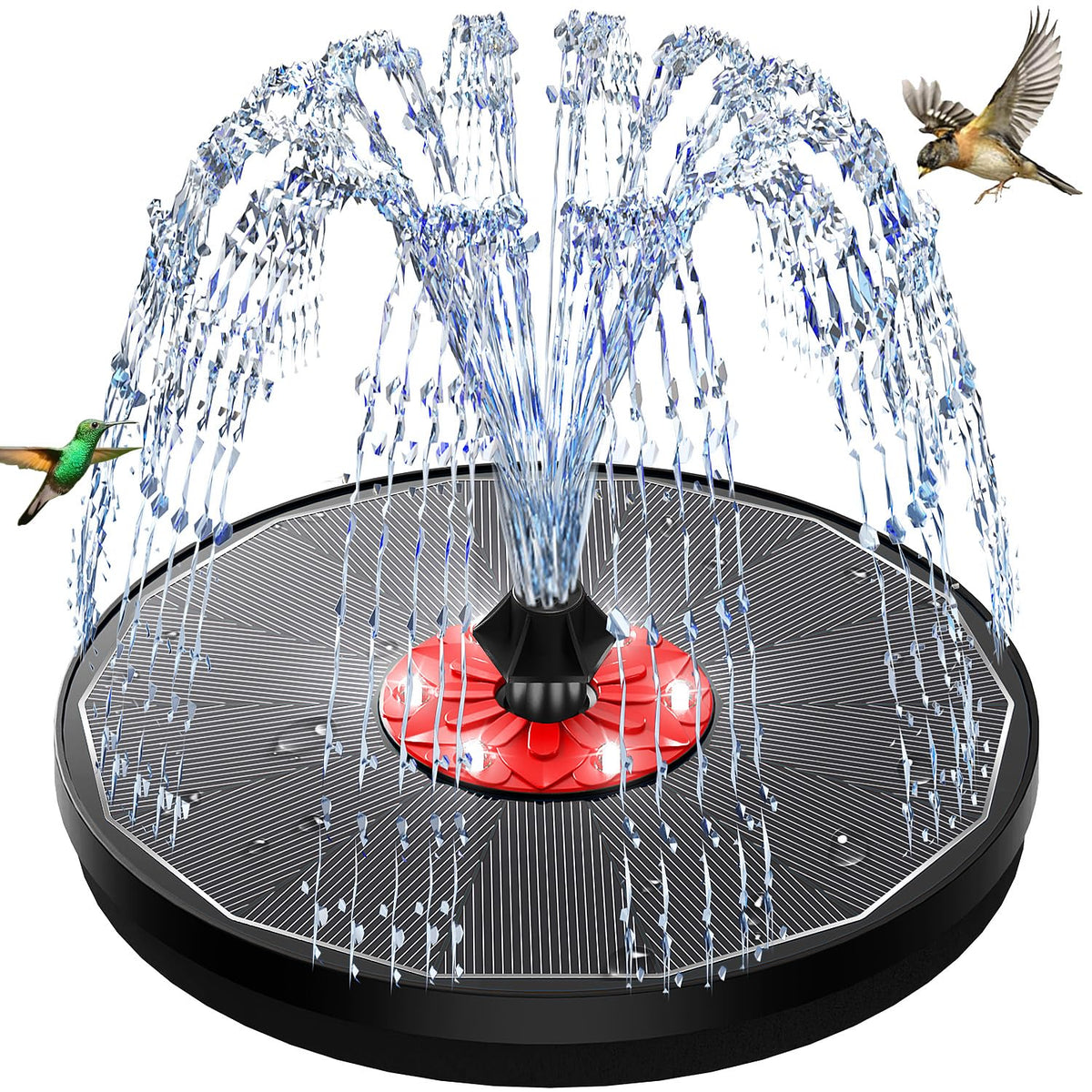 GAIZERL solar bird bath fountain with glass panel boosts sun capture for steady spray.