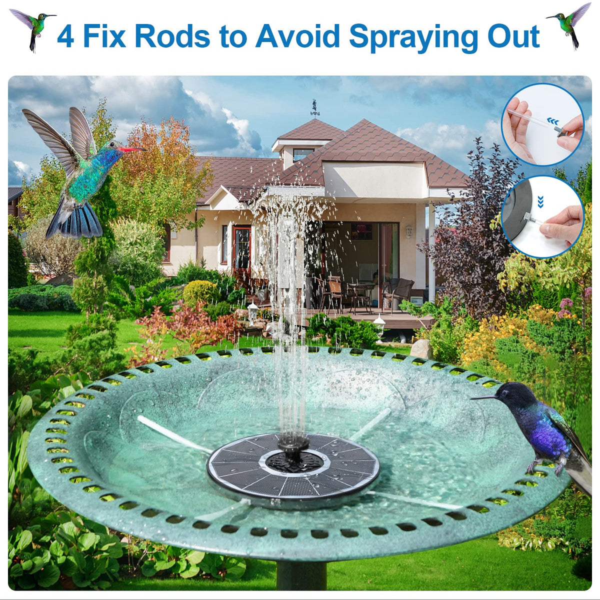 GAIZERL fountain with 2000mAh battery backup for cloudy-day operation