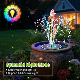 GAIZERL solar fountain showing eight spray patterns for versatile water effects