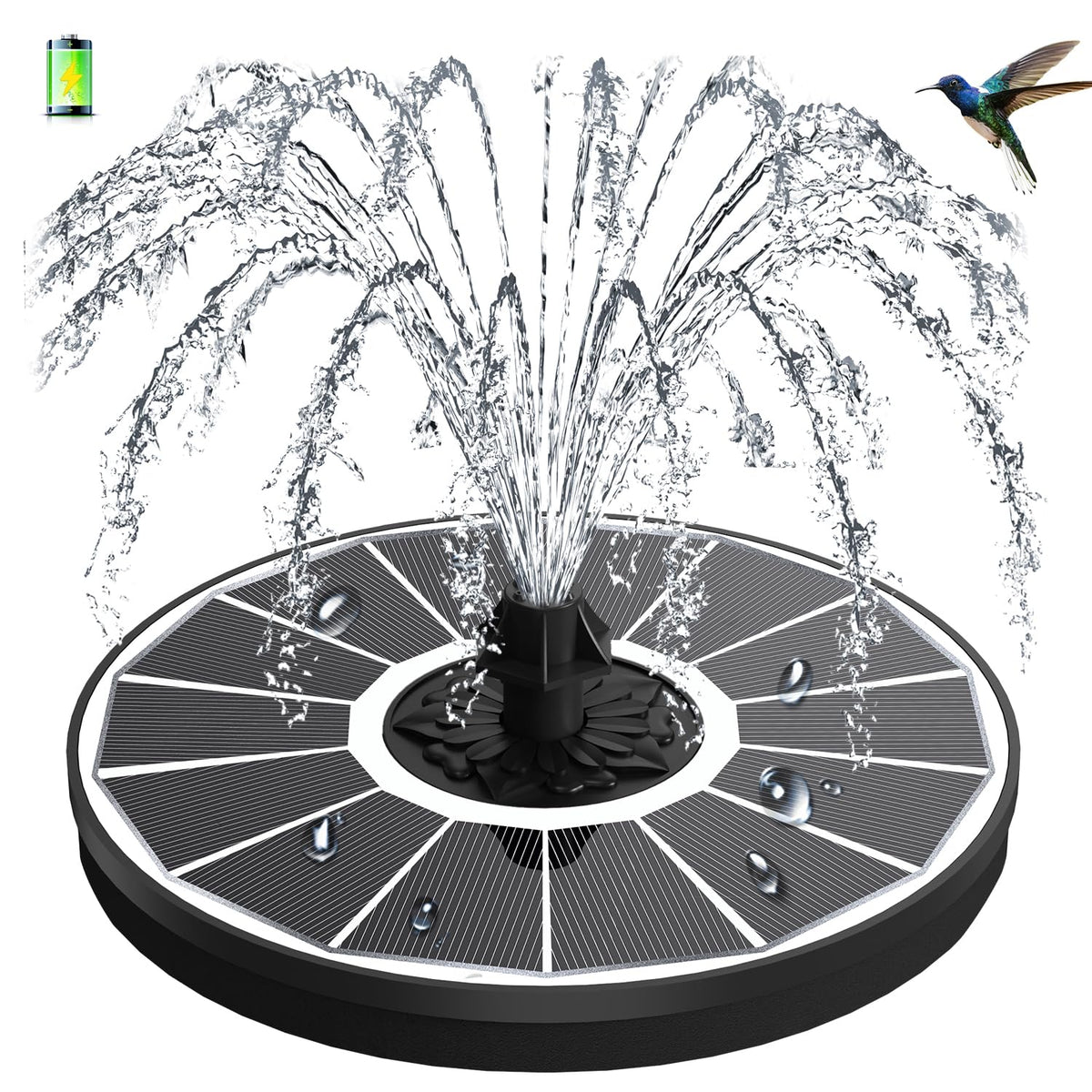 GAIZERL solar fountain closeup featuring the glass panel for energy-efficient operation