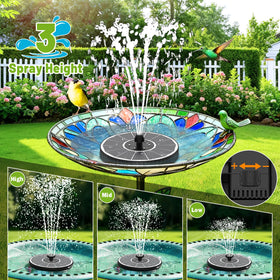 GAIZERL solar fountain with rotating stabilizer rods keeping spray centered