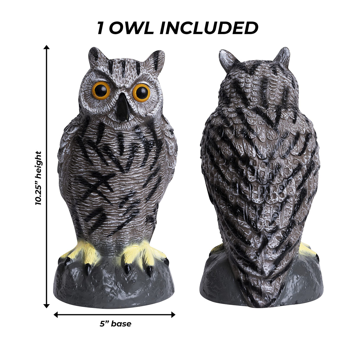 Galashield Owl Decoy with hollow base for stable placement.