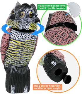 Galashield owl decoy with reflective eyes for realism