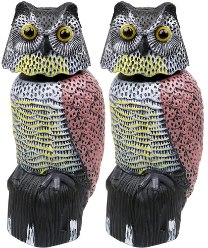 Galashield owl decoy with rotating head deters garden birds