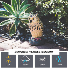 Galashield garden decor owl can be placed on gates, trees, or ponds.