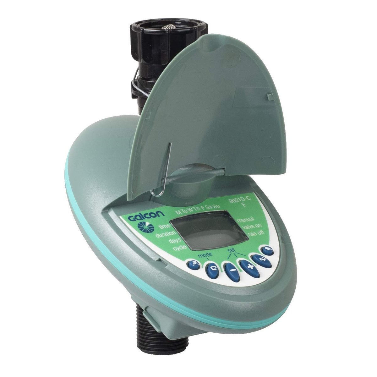 Galcon 9001D faucet adapter connects to standard taps for versatile setups.