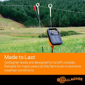 Gallagher energizer-to-fence connection highlights secure performance in ranch settings.
