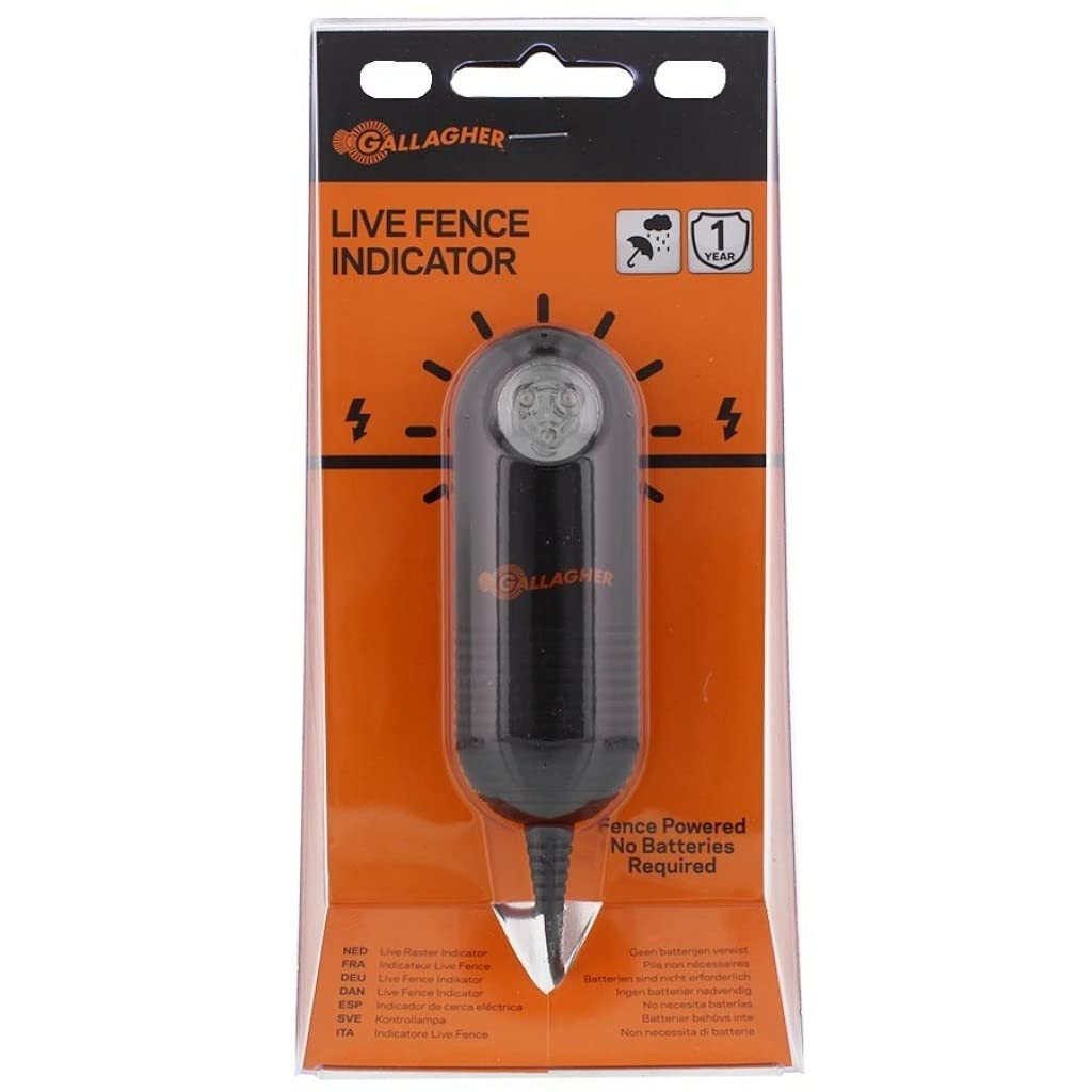 Gallagher Live Fence Indicator mounted on wire or tape for easy perimeter checks.