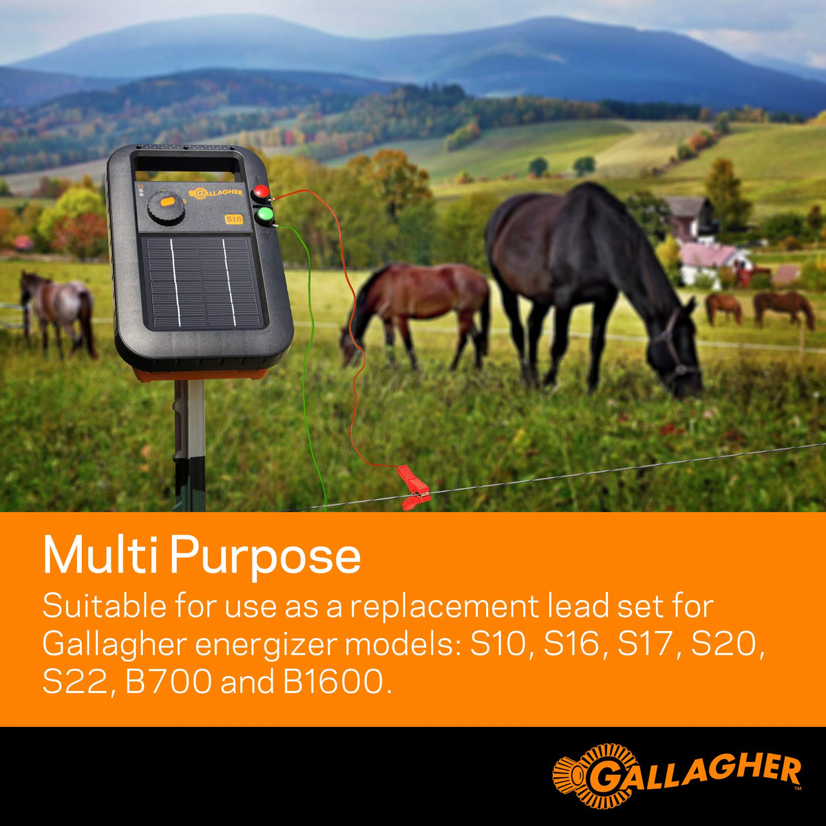 Gallagher outdoor durable leadset withstands moisture, UV, and temperature extremes.