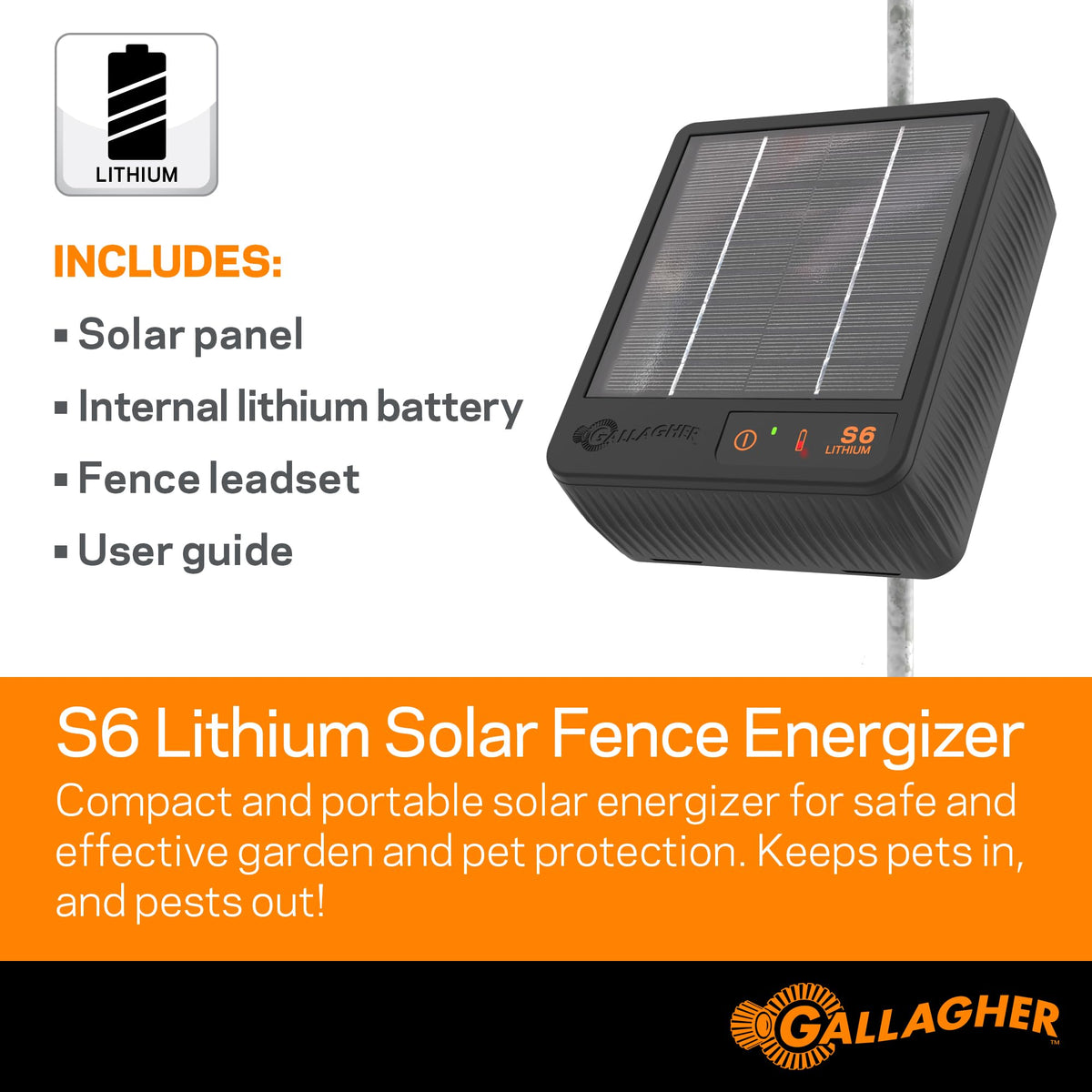 Gallagher S6 with grounding rod mount for quick, direct installation.