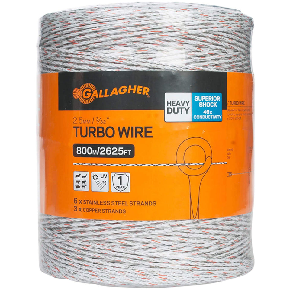 Gallagher Turbo Wire 9-strand conductor close-up highlighting superior conductivity for long fences