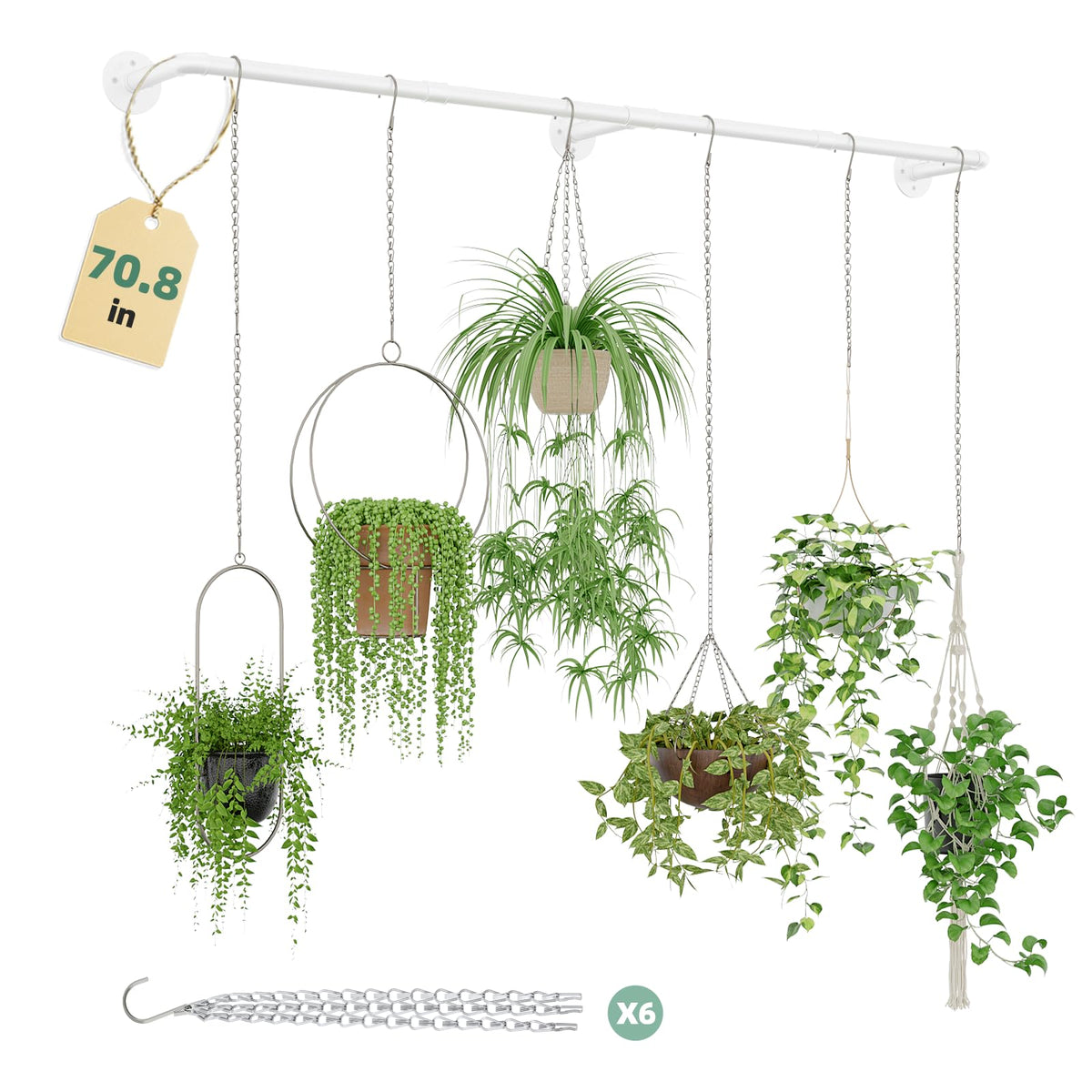 Galood plant hanger with six chains presents a 73-inch length for multi-plant displays indoors
