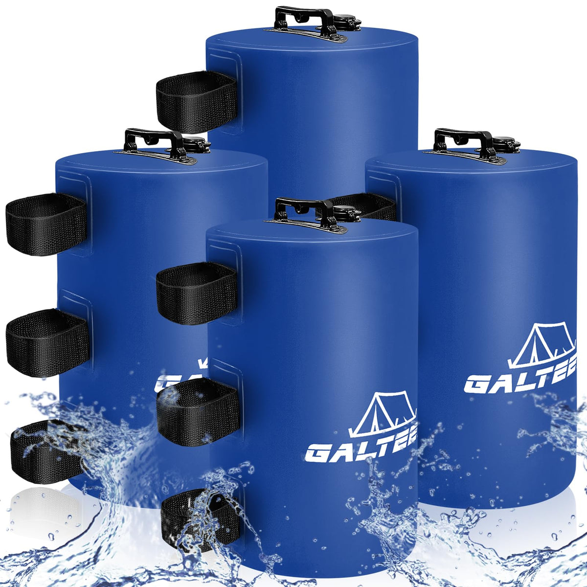 GALTEED canopy water weight bag with 3-strap system stabilizes a blue canopy.