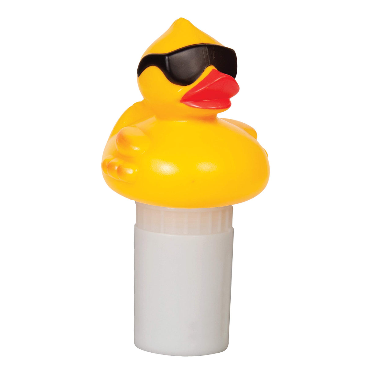 GAME Derby Duck chlorine dispenser floats on the pool, holding up to three 3-inch tablets for balanced sanitization.