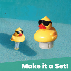 GAME Derby Duck float rests near the pool edge, ready to help with easy pool maintenance.