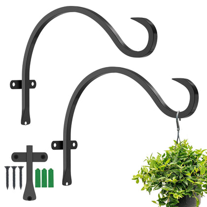 GameXcel 12-inch heavy-duty plant hanger wall hook in black holds large pots safely.