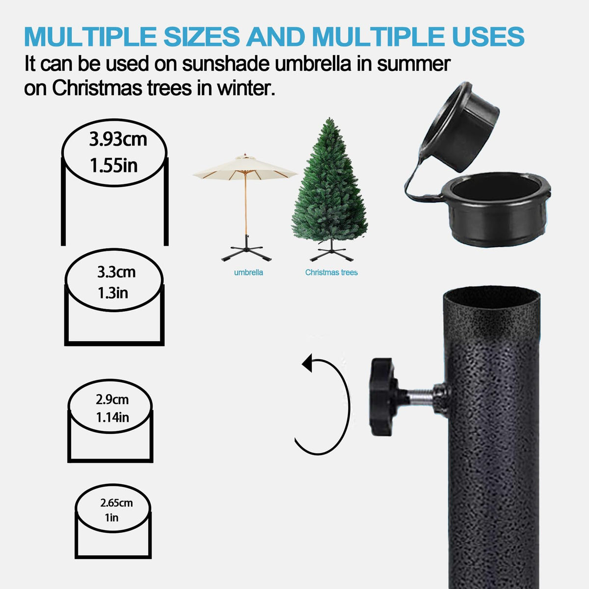 Gamiu adjustable clamp fits 1.0-1.55 inch poles for broad umbrella compatibility.