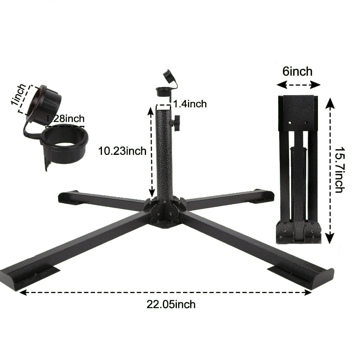 Gamiu portable umbrella base folded for compact storage and easy transport.